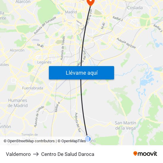 Valdemoro to Centro De Salud Daroca map