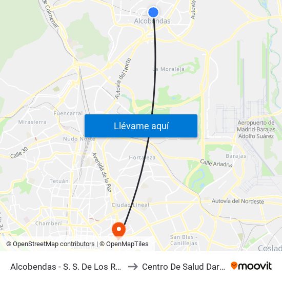 Alcobendas - S. S. De Los Reyes to Centro De Salud Daroca map