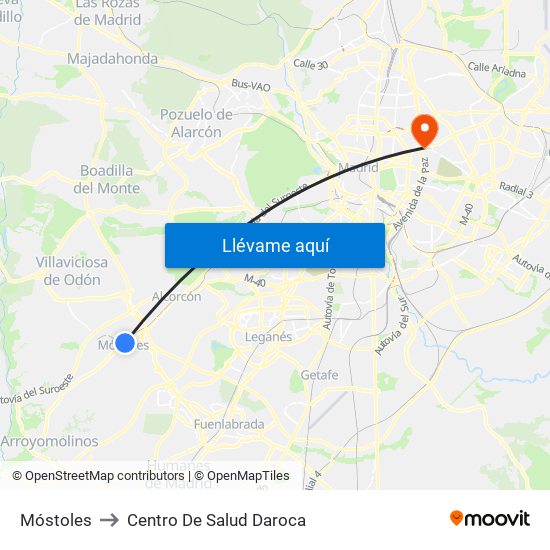 Móstoles to Centro De Salud Daroca map
