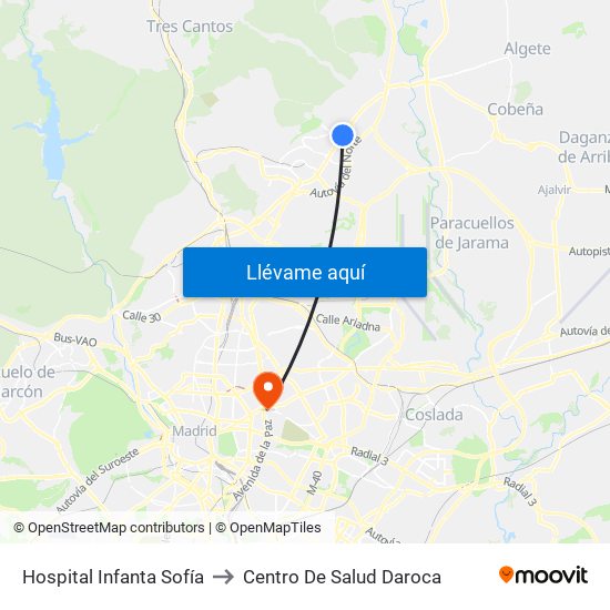 Hospital Infanta Sofía to Centro De Salud Daroca map