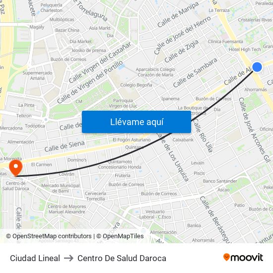 Ciudad Lineal to Centro De Salud Daroca map