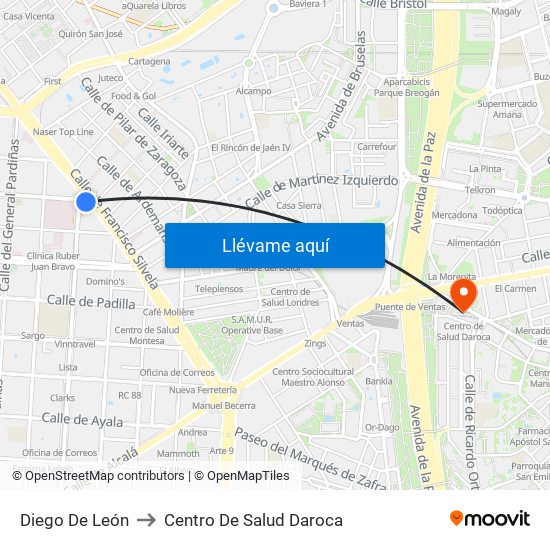 Diego De León to Centro De Salud Daroca map
