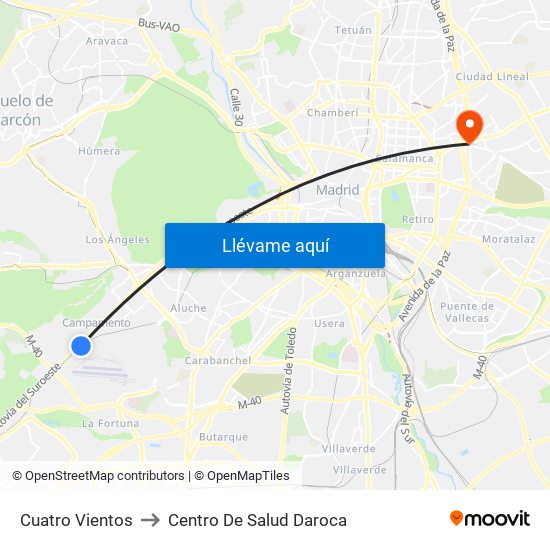 Cuatro Vientos to Centro De Salud Daroca map