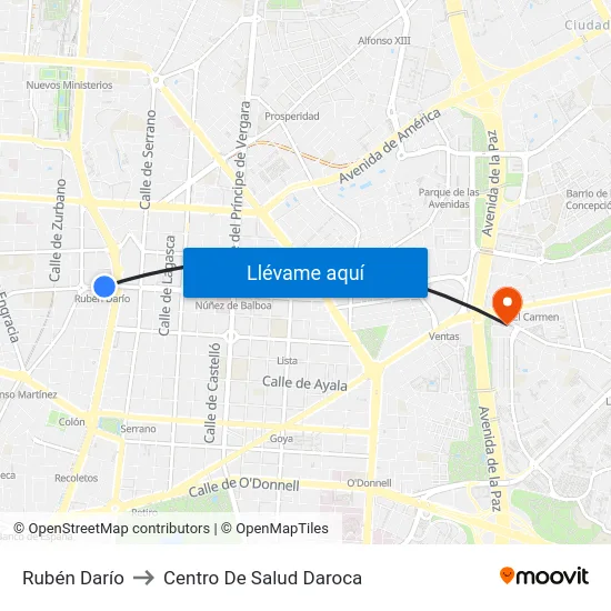 Rubén Darío to Centro De Salud Daroca map