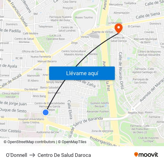 O'Donnell to Centro De Salud Daroca map