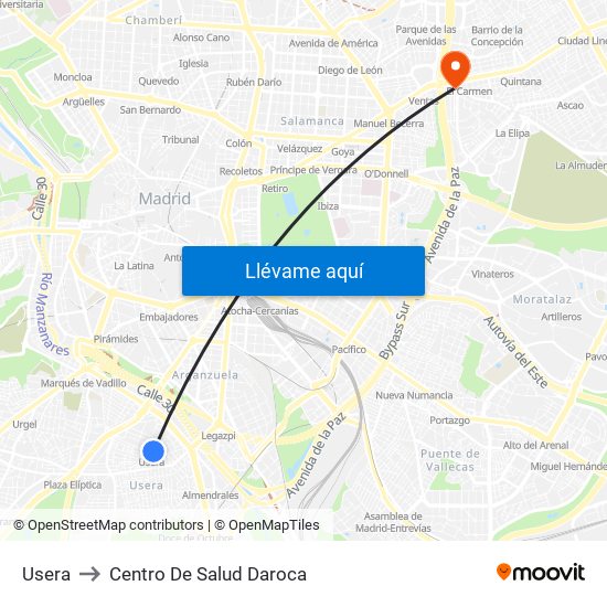 Usera to Centro De Salud Daroca map