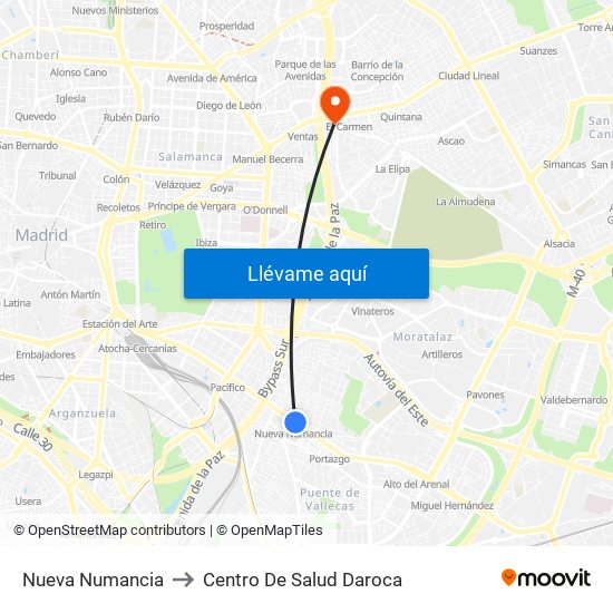 Nueva Numancia to Centro De Salud Daroca map