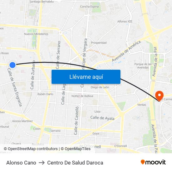 Alonso Cano to Centro De Salud Daroca map
