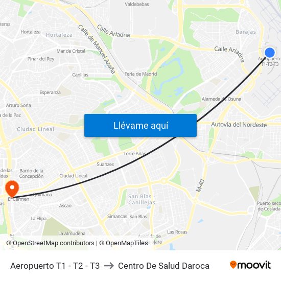 Aeropuerto T1 - T2 - T3 to Centro De Salud Daroca map