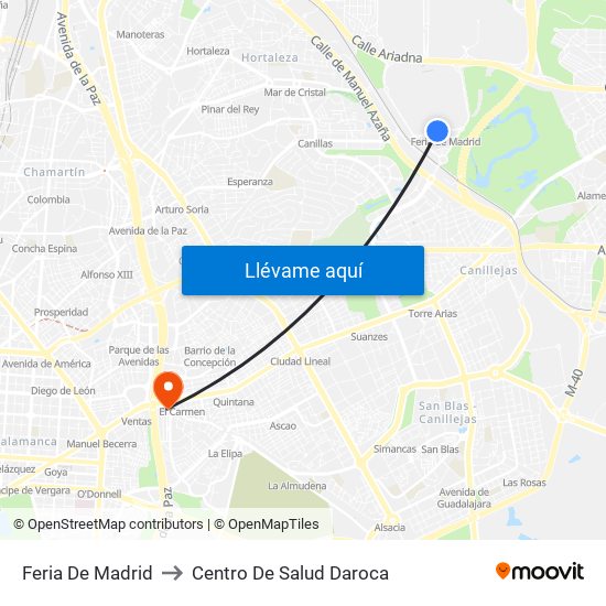 Feria De Madrid to Centro De Salud Daroca map