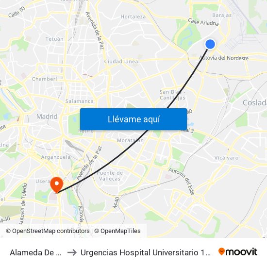 Alameda De Osuna to Urgencias Hospital Universitario 12 De Octubre map