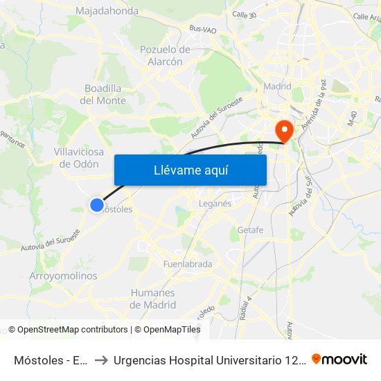 Móstoles - El Soto to Urgencias Hospital Universitario 12 De Octubre map