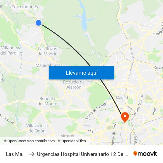 Las Matas to Urgencias Hospital Universitario 12 De Octubre map