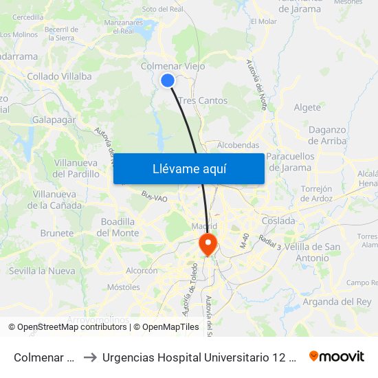 Colmenar Viejo to Urgencias Hospital Universitario 12 De Octubre map