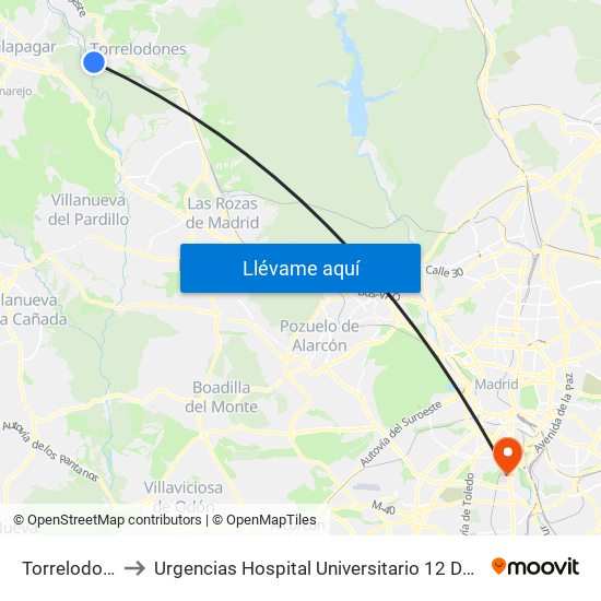 Torrelodones to Urgencias Hospital Universitario 12 De Octubre map