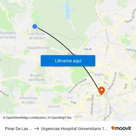 Pinar De Las Rozas to Urgencias Hospital Universitario 12 De Octubre map
