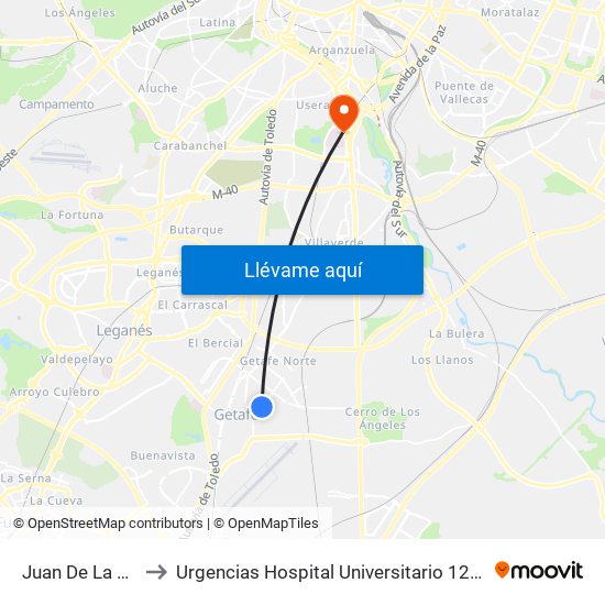 Juan De La Cierva to Urgencias Hospital Universitario 12 De Octubre map