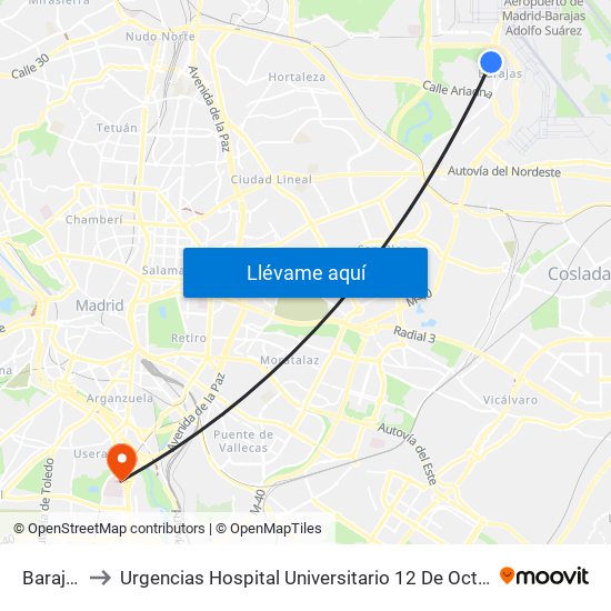 Barajas to Urgencias Hospital Universitario 12 De Octubre map