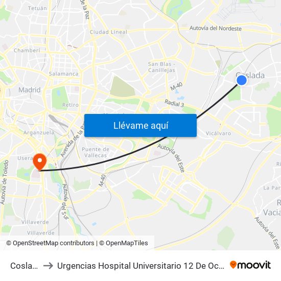 Coslada to Urgencias Hospital Universitario 12 De Octubre map