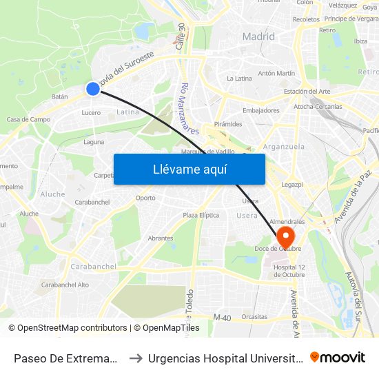 Paseo De Extremadura - El Greco to Urgencias Hospital Universitario 12 De Octubre map