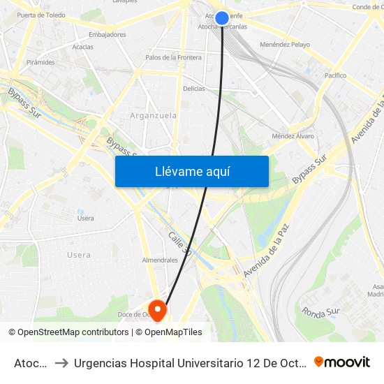 Atocha to Urgencias Hospital Universitario 12 De Octubre map