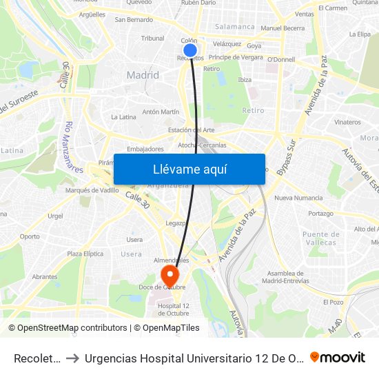 Recoletos to Urgencias Hospital Universitario 12 De Octubre map