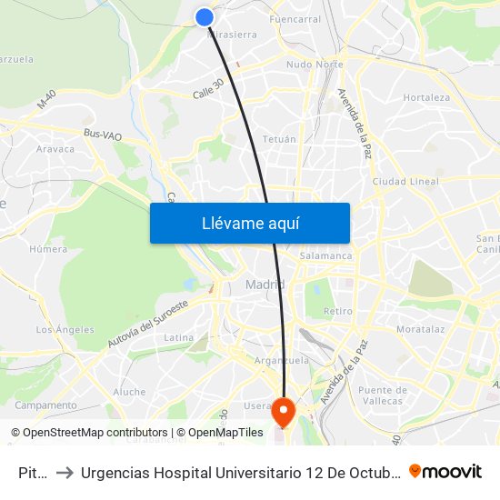 Pitis to Urgencias Hospital Universitario 12 De Octubre map