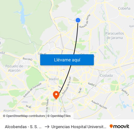 Alcobendas - S. S. De Los Reyes to Urgencias Hospital Universitario 12 De Octubre map