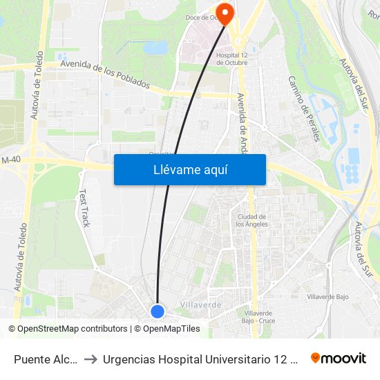 Puente Alcocer to Urgencias Hospital Universitario 12 De Octubre map