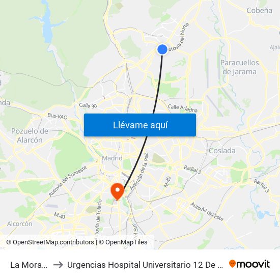 La Moraleja to Urgencias Hospital Universitario 12 De Octubre map