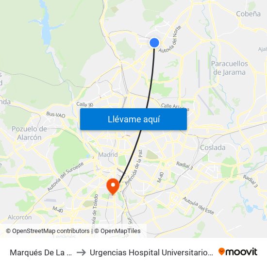 Marqués De La Valdavia to Urgencias Hospital Universitario 12 De Octubre map