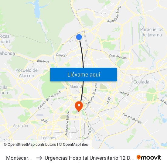 Montecarmelo to Urgencias Hospital Universitario 12 De Octubre map