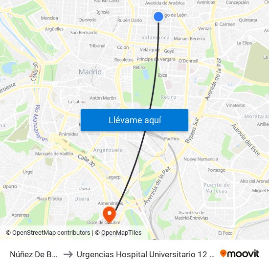 Núñez De Balboa to Urgencias Hospital Universitario 12 De Octubre map