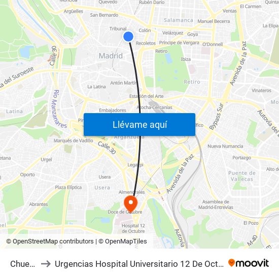 Chueca to Urgencias Hospital Universitario 12 De Octubre map