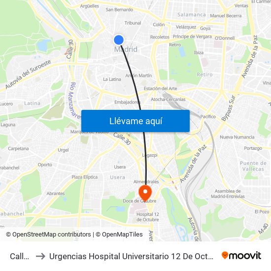 Callao to Urgencias Hospital Universitario 12 De Octubre map
