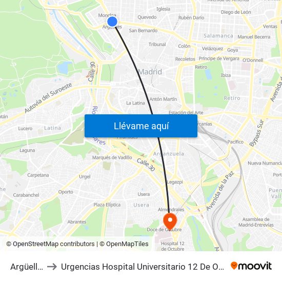 Argüelles to Urgencias Hospital Universitario 12 De Octubre map