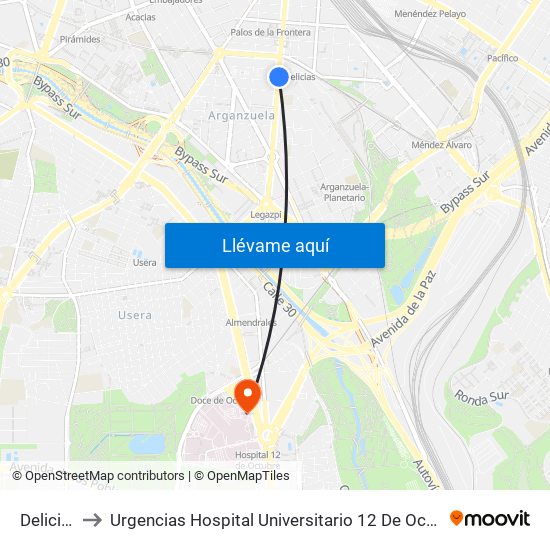 Delicias to Urgencias Hospital Universitario 12 De Octubre map