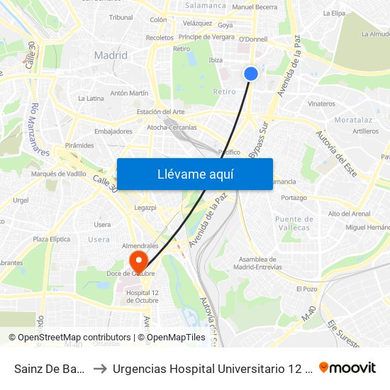 Sainz De Baranda to Urgencias Hospital Universitario 12 De Octubre map