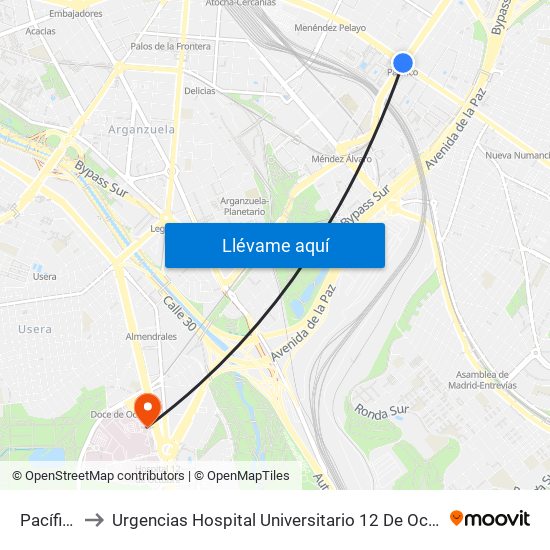 Pacífico to Urgencias Hospital Universitario 12 De Octubre map