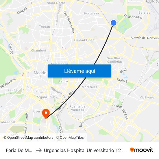 Feria De Madrid to Urgencias Hospital Universitario 12 De Octubre map