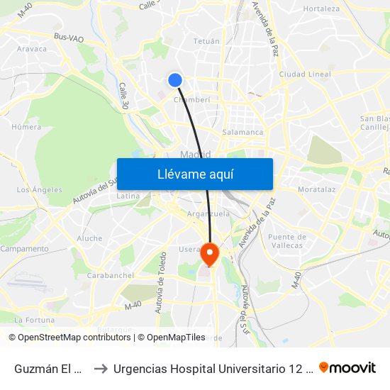 Guzmán El Bueno to Urgencias Hospital Universitario 12 De Octubre map