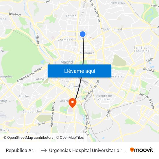 República Argentina to Urgencias Hospital Universitario 12 De Octubre map