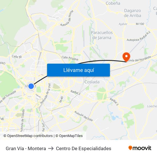 Gran Vía - Montera to Centro De Especialidades map