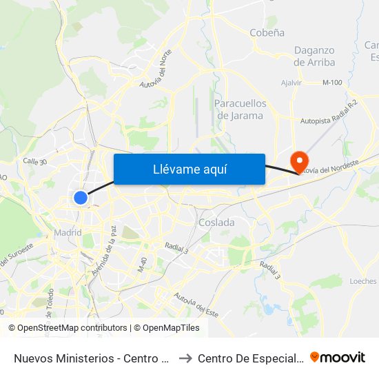 Nuevos Ministerios - Centro Comercial to Centro De Especialidades map