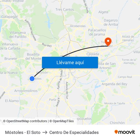 Móstoles - El Soto to Centro De Especialidades map