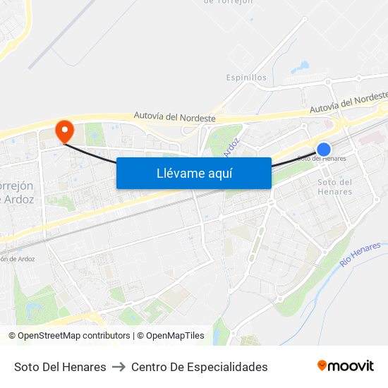 Soto Del Henares to Centro De Especialidades map