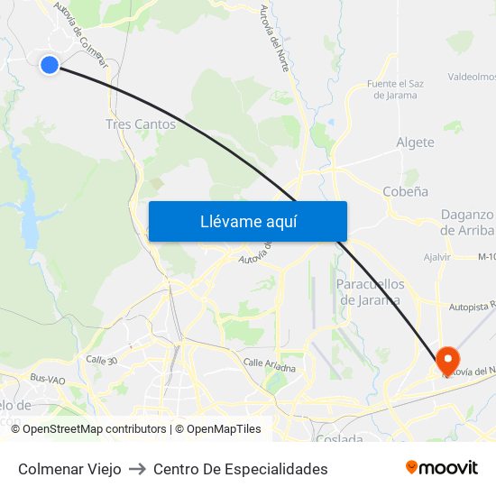 Colmenar Viejo to Centro De Especialidades map