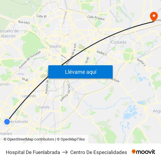 Hospital De Fuenlabrada to Centro De Especialidades map