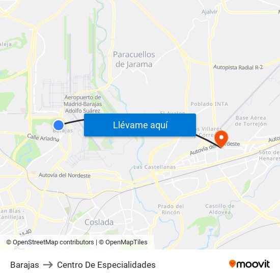 Barajas to Centro De Especialidades map