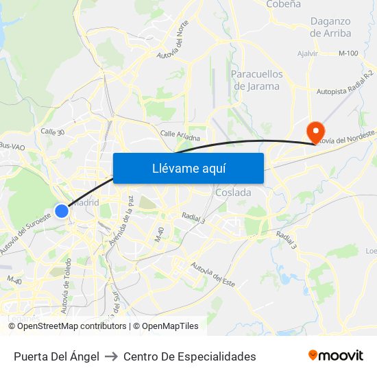 Puerta Del Ángel to Centro De Especialidades map